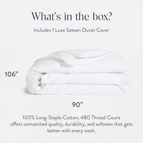 Brooklinen Luxury Sateen Duvet Cover - King/California King Size, White, 100% Cotton, Button Closure