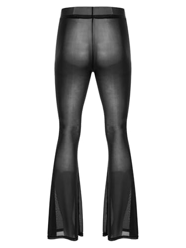 Sholeno Flared Bell Bottom Pants for Men Sheer Mesh High Waist See Through Cover Up Clubwear4