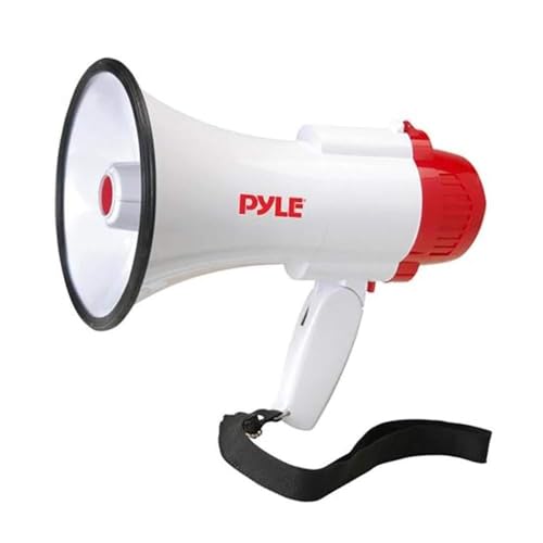 Pyle Megaphone Speaker PA Bullhorn - with Built-in Siren 30 Watt Voice Recorder & 800 Yard Range - Ideal for Football, Soccer, Baseball, Hockey, Basketball, Cheerleading Fans & Coaches - PMP35R, White