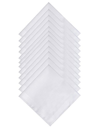 Zenssia Men's White Pure Cotton Handkerchiefs with Hem, Pack of 12 Pieces Hankies