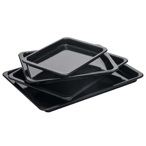 ProCook Enamel Baking Tray Set - 4 Piece, 26x19.5x2.5cm, 31x23.5x2.5cm, 36x27x2.5cm, 41x31x2.5cm, Black Carbon Steel Non Stick Oven Tin Pans - Scratch Resistant Bakeware - Image 4