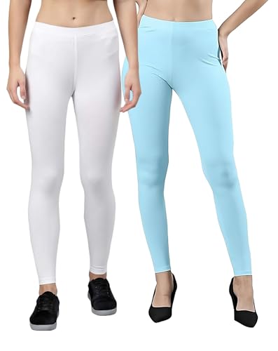Image of ZAYANQA Combo of 2 Slim Fit Women /Girls Solid Stretchable Cotton Ankle Length Leggings with Ultrasoft Wide Elastic Waistband |Comfortable |Fashionwear|