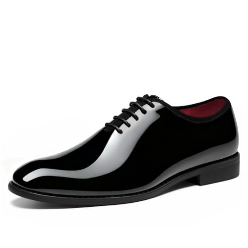 HEEZ Mens Dress Shoes Patent Leather Formal Tuxedo Shoes for Men with Plain Toe Non Slip Lace up Oxford for Wedding Prom Party Dance Business Black
