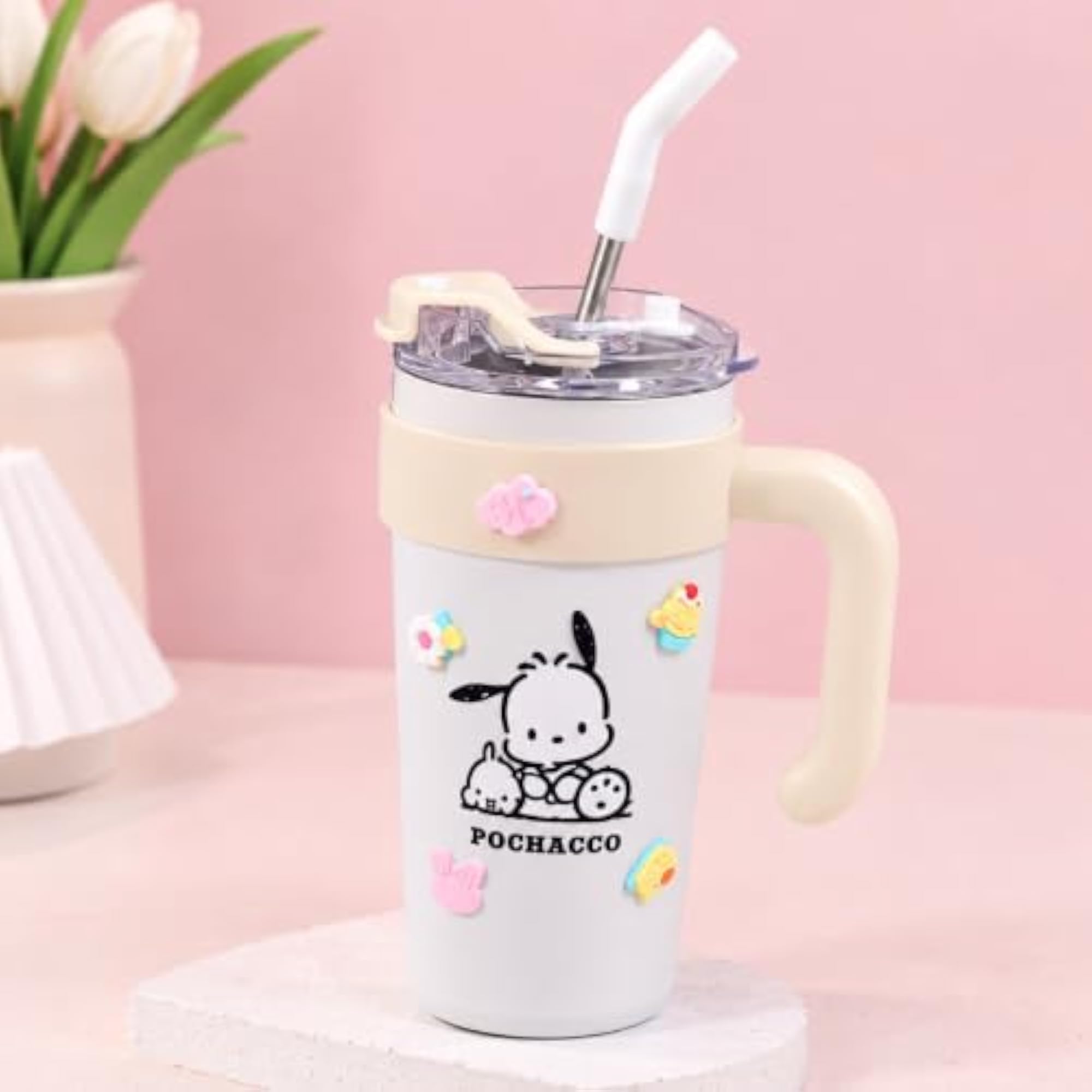 Cute Cartoon Straw Tumbler with Handle