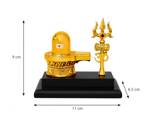 Image of Shivling with Trishul Gold Plated Idol for Car Dashboard, Home Decor & Office Desk | Om Namah Shivay Shiva Lingam Murti | Spiritual Gift Item for Pooja & Housewarming