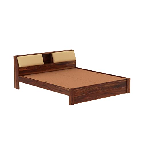 Image of Solid Sheesham Wood Mayor Queen Size Bed Without Storage and Headboard Storage for Bedroom Wooden Double Beds Home Furniture for Living Room Hotels (Honey Finish)