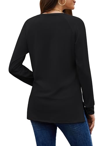 YUCOLEN Tunic Tops for Women Long Sleeve Shirts Loose Fit V Neck Side Split Basic Casual Blouses to Wear with Legging3