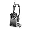 Schnurloses Poly Voyager 4320 UC-Headset und Ladestation – Stereo-Kopfhörer mit Noise Cancelling-Mikrofonarm, Verbindung mit PC/Mac/Mobiltelefon über Bluetooth, Kompatibel: Teams (zertifiziert), Zoom