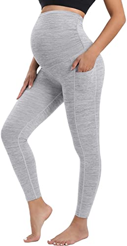 IUGA Maternity Leggings Over The Belly Buttery Soft Maternity Yoga Pants with Pockets Pregnancy Leggings for Women Activewear