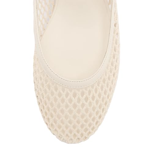 White Mesh Ballet Flats for Women Breathable Comfortable Round Toe Pull-On Stylish Dating Shoes Lightweight Everyday 7.53