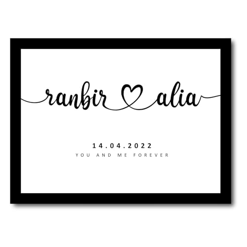 Image of JABSY Engineered Wood Personalised Couple Framed Print for Living Room Bedroom Office Gift for Engagement Wedding Birthday Anniversary Love Speical Gift (Cursive Name), 30.5 cm