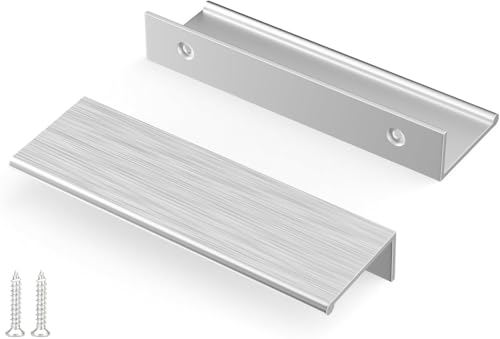 Image of Peaha 10 Pack Kitchen Cabinet Handles 4 inch Brushed Nickel Cabinet Pulls | Edge Finger Pulls for Cabinets Silver Drawer Pulls Modern Hidden Aluminum Alloy Dresser Drawer Handles Closet Bedroom