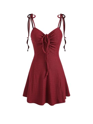 CIDER Women's Summer Casual Spaghetti Strap Beach Short Dress Tie Shoulder Mini Sundress Red