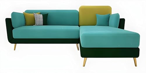 Image of Modern & Luxury Cushioned Couch Relax sectional Sofa in Fabric & Velvet and Heavy Duty Sofa for bedrooms Living Rooms Guest Room Home and Office-(LHP 4 Seater Sky Blue & Green).