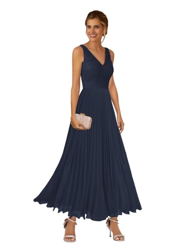 V Neck Mother of The Bride Dresses for Wedding Long Chiffon Lace Formal Evening Dress PU258