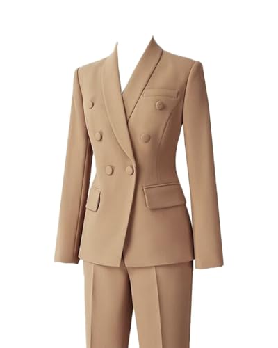Women's 2 Pieces Pant Suit Set Long Sleeve Blazer Jacket Double Breasted Business Suit for Work3