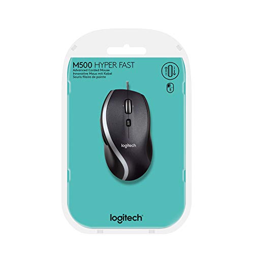 Logitech M500 Mouse USB Cablato, Rilevamento Laser Alta Precisione 1000 DPI, 7 Pulsanti, Per ‎PC/Mac/Laptop, Nero