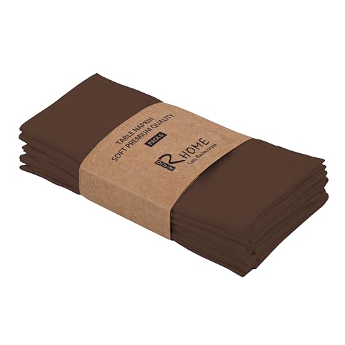 Image of R home Solid Cotton Table Napkins, Soft Cloth Napkins for Dining Table, Reusable & Washable, Ideal for Formal Dining, Cocktail Nights, Weddings, Home Bar & Table Decor (6, Cocoa Brown)