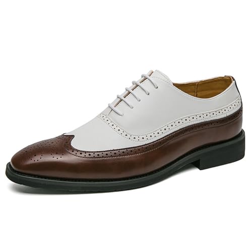 Men’s Leather Dress Oxford Shoes, Round Toe Double Color Lace-up Genuine Leather Comfort Dress Shoes for Wedding Office