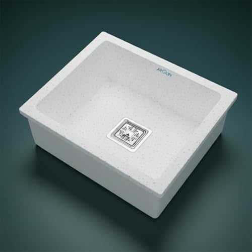 Image of ARQUIN Quartz Sink 21x18x9 Inch Rosa | Single Bowl Sink | Durable & Scratch-Resistant | Undermount /Topmount Including Coupling, Waste Pipe & Fruit Washing Basket