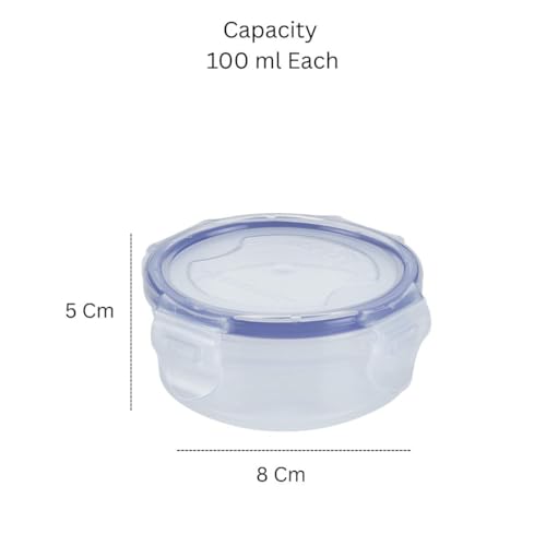 Image of Clip and Lock Fridge Airtight Plastic Storage Container - BPA-Free, Transparent Kitchen Jar for Spices, Grocery & Dry Fruits - Leakproof & Stackable Food Organizer Set of 6 (100 ml)