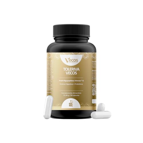 Enzimas Digestivas con Probióticos TOLERIVA® con Tolerase® G, Bromelina, Papaína, Alcaravea y Cromo para Digestión del Gluten y Bienestar Intestinal (60 Cápsulas (1 Bote).)