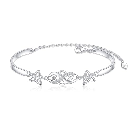 Two Tone Irish Celtic Knot Bracelet 925 Sterling Silver Infinity Love Good Luck Irish Cuff Bangle Bracelet Birthday Graduation Gifts Jewelry for Women