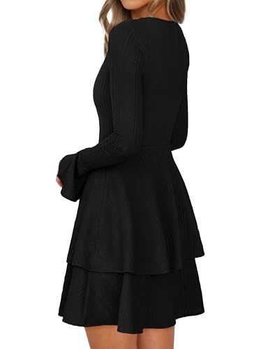 PRETTYGARDEN Womens Fall Fashion 2025 Long Bell Sleeve Mini Sweater Dress Casual Crewneck A Line Knit Short Cocktail Dresses4