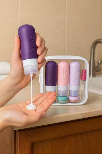 Image of TSA Approved Travel Containers for Toiletries - Leak Proof Silicone Bottles, Refillable Liquid Travel Essentials for Shampoo, Conditioner, Lotion