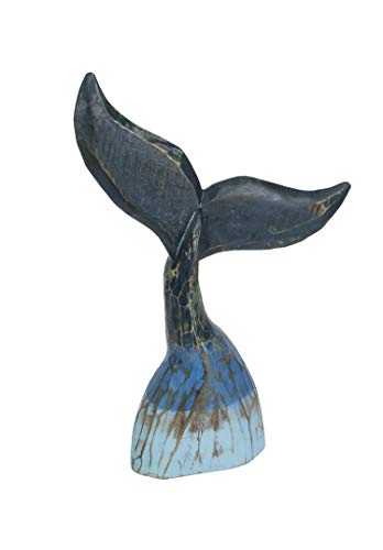 Estatua de cola de ballena de madera azul costera 16 pulg miniatura 1