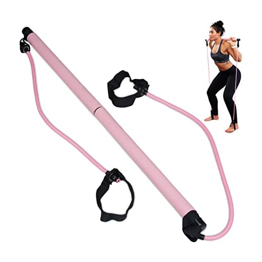 Relaxdays Barra, 2 Bandas Resistencia con Correa Pie, Pilates-Bar-Set, Yoga, Fitness, Material Gimnasia, Rosa, Gomaespuma, 91 x 3 cm