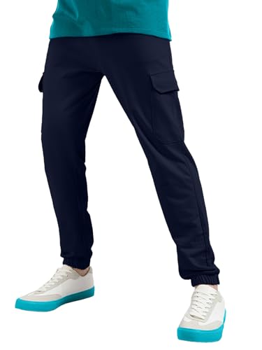 Image of Veirdo 100% Pure Cotton Regular Fit Mid Rise Trackpants with Side Pocket for Men & Boys