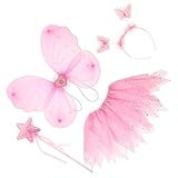 [MOBUTOFU] 子供用妖精コスチュームセット 4点セット チュチュスカート 天使の羽と杖 カチューシャ付き 女の子のハロウィン 誕生日パーティー用