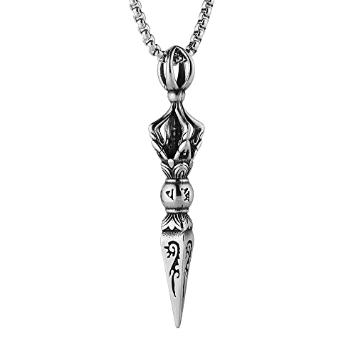 Stwtr Buddhist Retro Daming Mantra Six-Character Mantra To Descend The Devil Pestle Pendant Necklace Transfer Amulet Stainless Steel Pendant Necklace (A) #TOP9