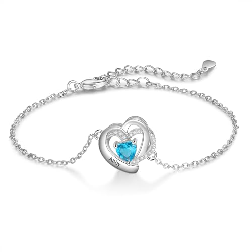 Image of Mom Bracelet Mothers Day Gifts Personalized 2 Birthstone Bracelets for Women Custom 2 Names Bracelets for Her Mothers Bracelet Jewelry for Wife