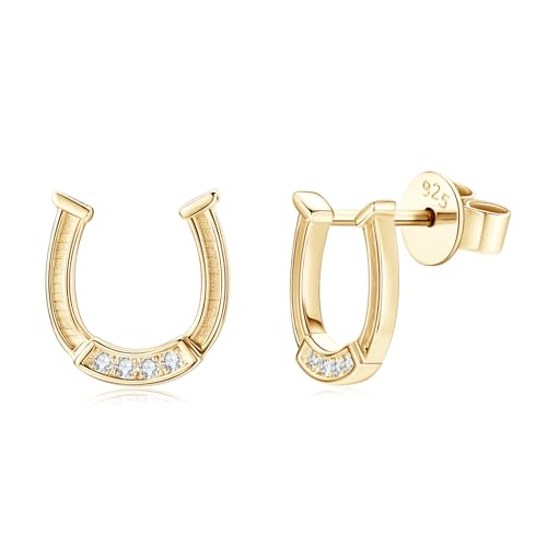AINUOSHI Moissanite Lucky Horseshoe Earrings 925 Sterling Silver Hypoallergenic Dainty Stud Earrings for Women Birthday Gift With GRA Certificate