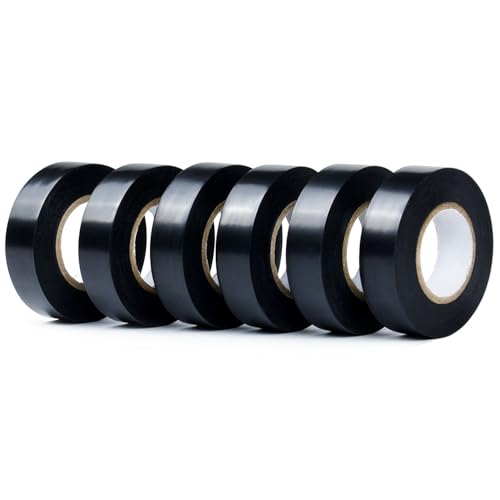CHUANGSEED 6 Rouleaux,Ruban adhésif isolant électrique Noir,19mmx20m,Ruban électrique en PVC,Ruban isolant vinyle pour Réparation de câbles électriques,Attacher des fils électriques,flexible,ignifuge