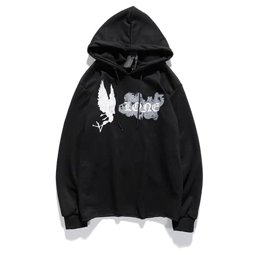 Big V Letter Hoodie Fashion Popular Couples Sweatshirts Hip-Hop Pullover Sweater Long Sleeve Trend Tops for Men Women (Smoke Black,Medium,US,Alpha,Medium,Regular,Regular)