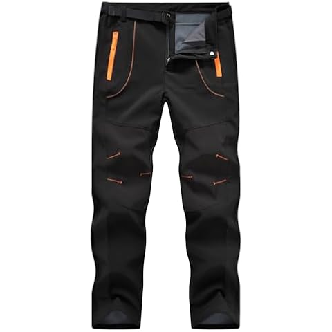 TBMPOY Men's Snow Ski Hiking Pants Waterproof Winter Fleece Lined Pants Camping Skiing Ice Fishing Pants with Belt 02 Thick Black M Cover