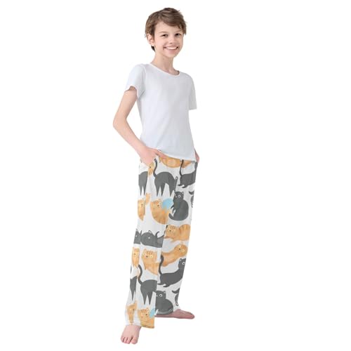 Boys' Pants Cute Cats Black Brown Long Bottoms Jogger Pants Elastic Waist Trousers with Pockets S-XL4