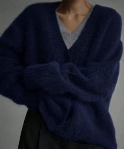 Image of Womens Fuzzy Sweaters Cardigan V-Neck Button Down Oversized Mohair Sweater Casual Y2k 2026 Fall Winter