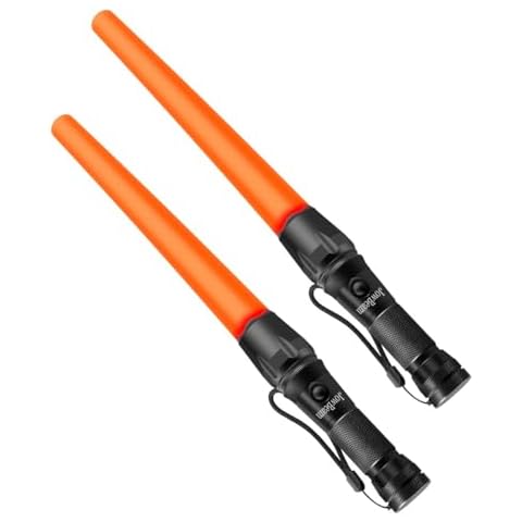 JowBeam 16 inch Traffic Wand Small Orange LED Safety Signal Wand Work Light Flashlight with Cone Flashing Modes,Wrist Strap Lanyard,Using 3 AAA Batteries(Not Included) A200 (2 Packs) Cover