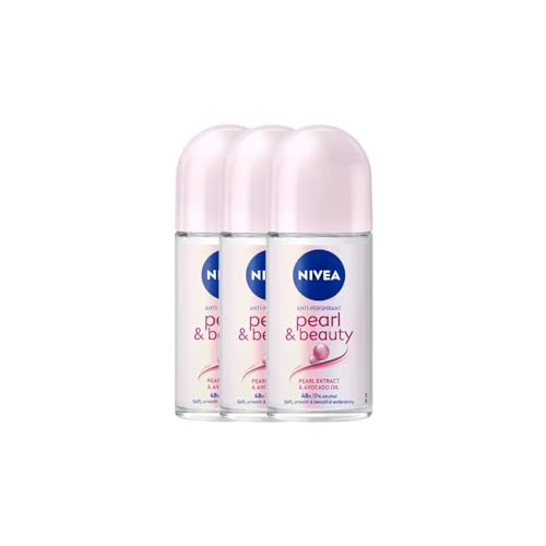 NIVEA Anti-Perspirant Deodorant Roll-On Pearl & Beauty 50ml – Long-Lasting Freshness, Smooth Skin, 48H Sweat & Odor Protection, Gentle Formula with Pearl Extract, Alcohol-Free Deodorant, 3-Pack