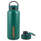 Polar Gear 1 Litre Water Bottle With 2 Lids - Vacuum Insulated, Double Wall, Leakproof Stainless Steel - 12H Hot, 24H Cold for Sports, Gym, Work - Green