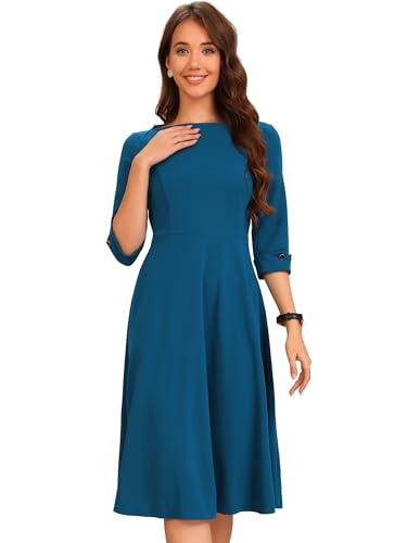 Allegra K Vintage 3/4 Sleeve Dress for Women's Elegant Boat Neck ...