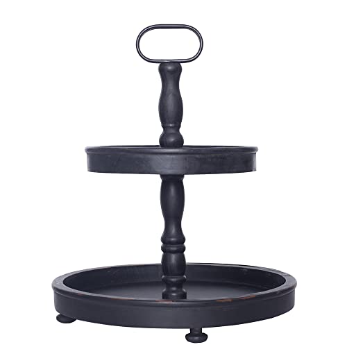 MAONAME Bandeja escalonada negra envejecida, bandeja de madera de 2 niveles con mango de metal, decoración de bandeja de 2 niveles, bandeja rústica de dos niveles para decoraciones de temporada Cover