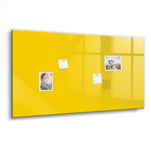 Tableau en verre magnétique jaune brillant 120x60 design moderne épuré