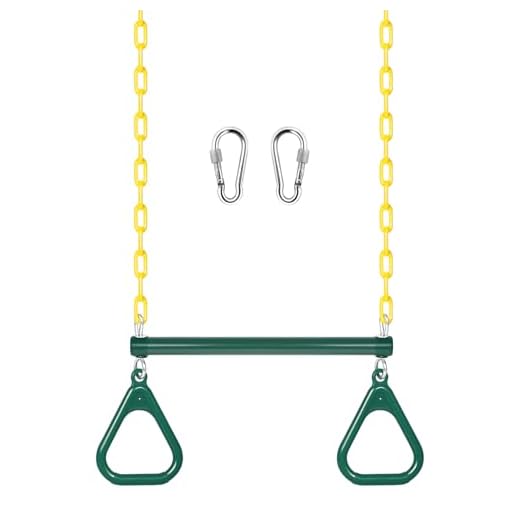 LadyRosian Gym Rings Trapeze Swing Bar 17'', Heavy Duty Chain Swing Set Accessories with Locking Carabiners, 47'' Swing Chains, Monkey Bars for Backyard, Playground, Playroom