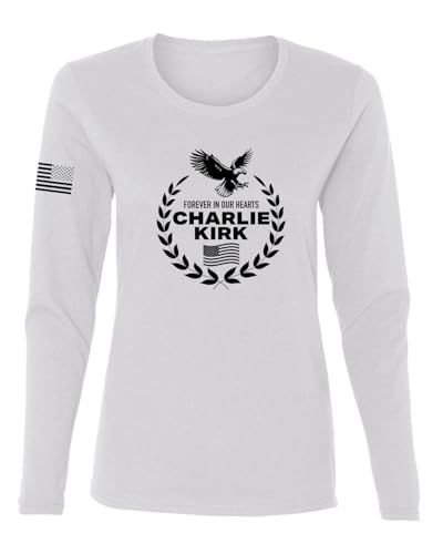 Forever in Our Hearts Charlie Vintage Tee American Pride USA Flag Womens Long Sleeve T-Shirt, White, Large