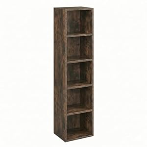 Blisswood 5 Tier Cube Bookcase, Wooden Storage Bookshelf, Shelving Display Unit, Tall Freestanding Open Book Shelf for Office, Living Room, Bedroom Furniture, Rustic H132 x W30 x D24 cm